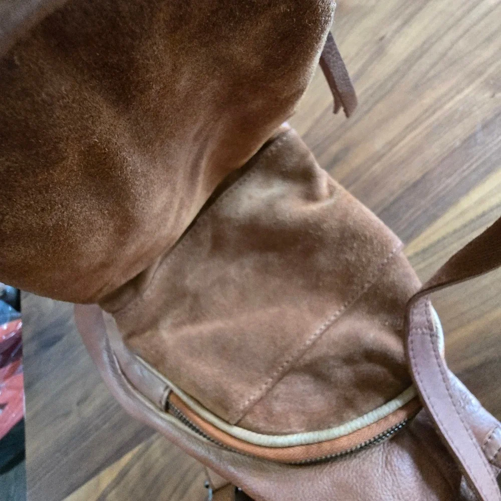 We The Free Free People Leather Sling Backpack Women Tan Brown Boho Triangle Bag